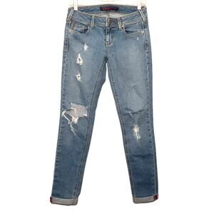 Stone Love womens jeans 3x29 blue ripped distressed roll cuff stretch denim